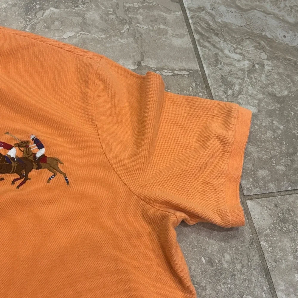 Polo Ralph Lauren Mens Large Orange Classic Fit Multi Horse Polo Shirt Navy 3